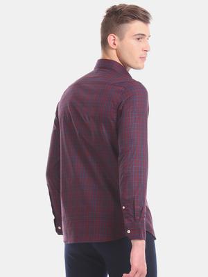 maroon checkered casual shirt - 17616430 - Standard Image - 3
