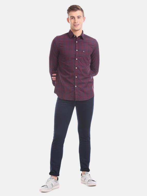maroon checkered casual shirt - 17616430 - Zoom Image - 4