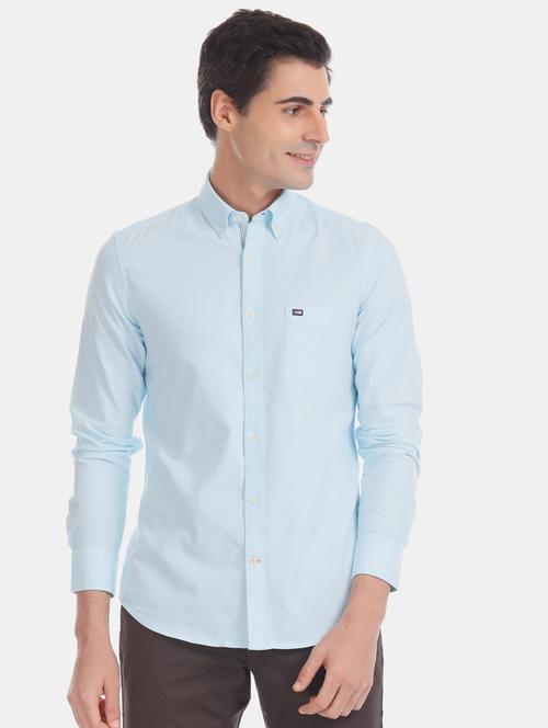 blue solid casual shirt - 17616438 - Standard Image - 1