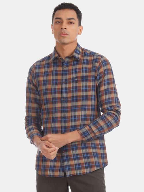 brown checkered casual shirt - 17616441 - Standard Image - 1