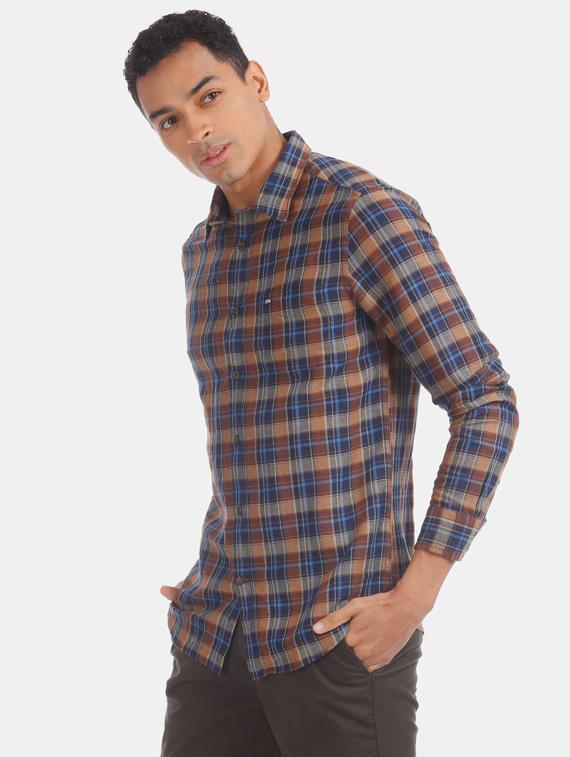 brown checkered casual shirt - 17616441 - Zoom Image - 2