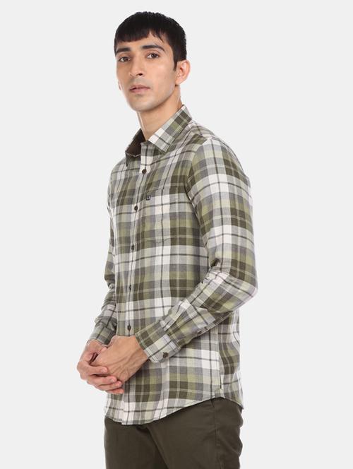 olive green checkered casual shirt - 17616448 - Standard Image - 1