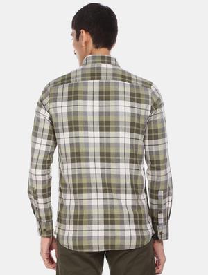 olive green checkered casual shirt - 17616448 - Standard Image - 2