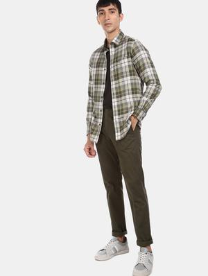 olive green checkered casual shirt - 17616448 - Standard Image - 3