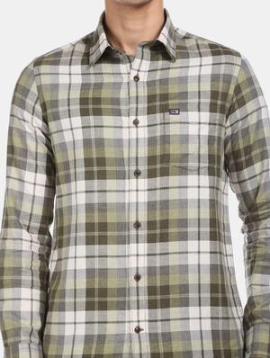 olive green checkered casual shirt - 17616448 - Standard Image - 4