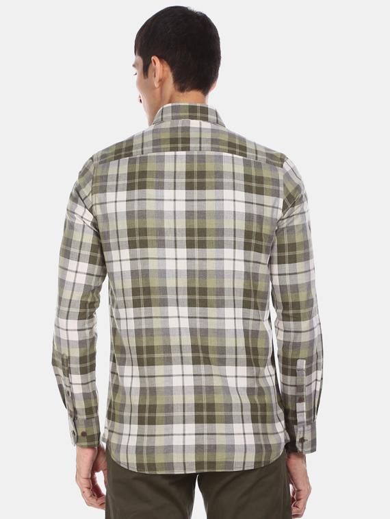 olive green checkered casual shirt - 17616448 - Zoom Image - 2