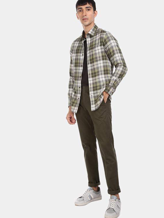 olive green checkered casual shirt - 17616448 - Zoom Image - 3