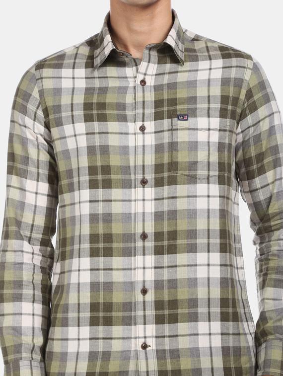 olive green checkered casual shirt - 17616448 - Zoom Image - 4
