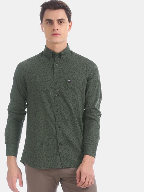 olive green printed casual shirt - 17616453 - Standard Image - 1