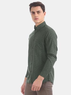 olive green printed casual shirt - 17616453 - Standard Image - 2
