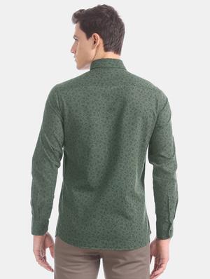 olive green printed casual shirt - 17616453 - Standard Image - 3