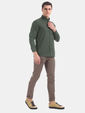 olive green printed casual shirt - 17616453 - Standard Image - 4