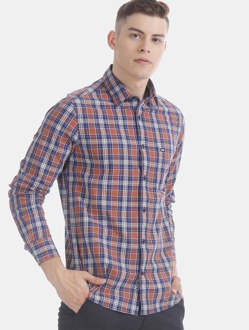 rust checkered casual shirt - 17616458 - Standard Image - 1