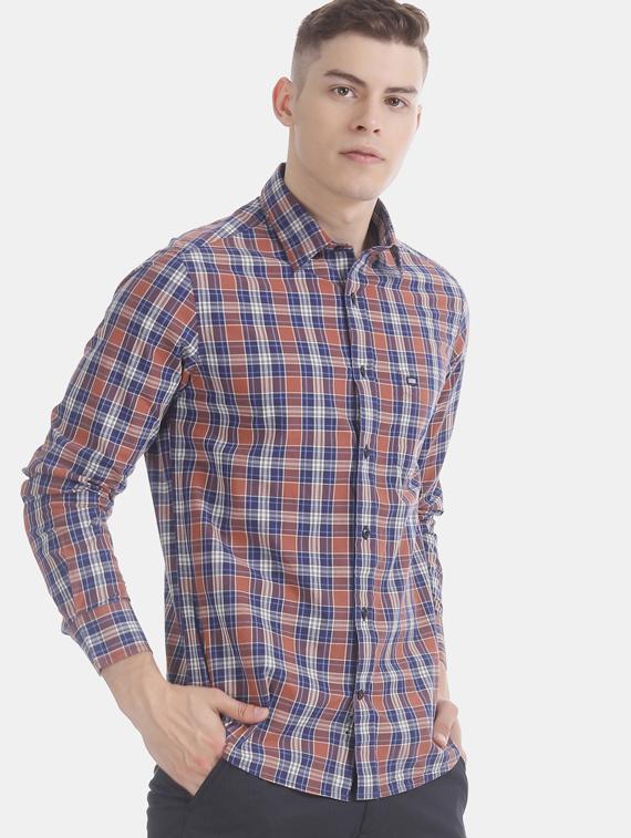 rust checkered casual shirt - 17616458 - Zoom Image - 1
