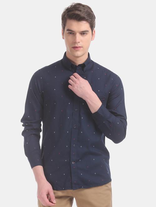 navy blue printed casual shirt - 17616464 - Very Small Image - 1
