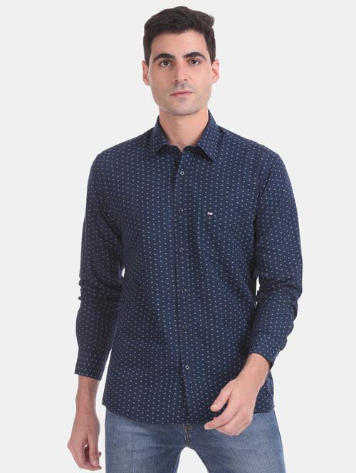 navy blue printed casual shirt - 17616484 - Standard Image - 1