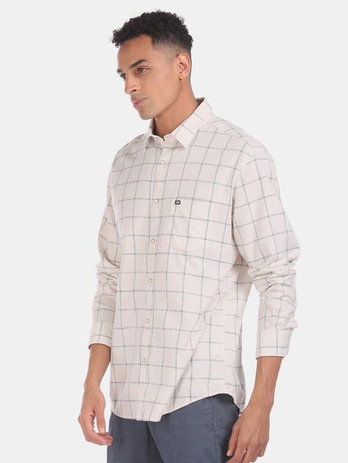 beige checkered casual shirt - 17616488 - Standard Image - 1