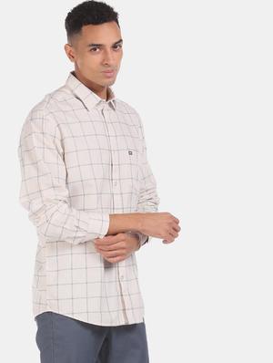 beige checkered casual shirt - 17616488 - Standard Image - 2