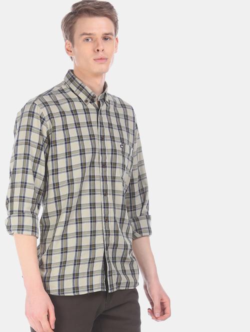 olive green checkered casual shirt - 17616492 - Standard Image - 1
