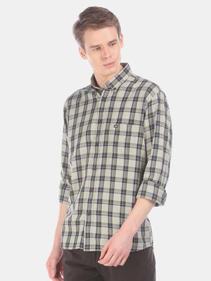 olive green checkered casual shirt - 17616492 - Standard Image - 2