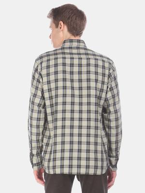 olive green checkered casual shirt - 17616492 - Standard Image - 3