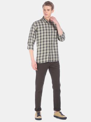 olive green checkered casual shirt - 17616492 - Standard Image - 4