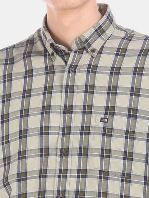 olive green checkered casual shirt - 17616492 - Standard Image - 5