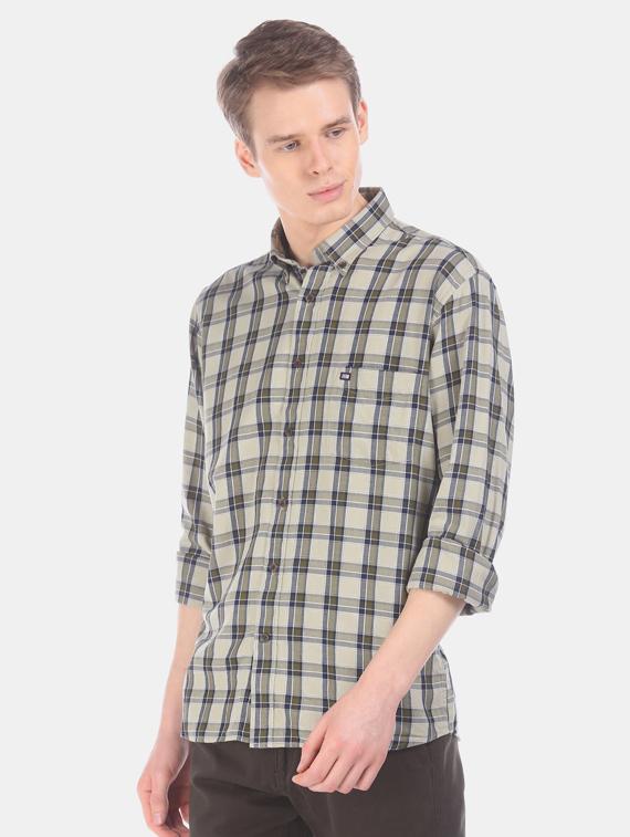 olive green checkered casual shirt - 17616492 - Zoom Image - 2