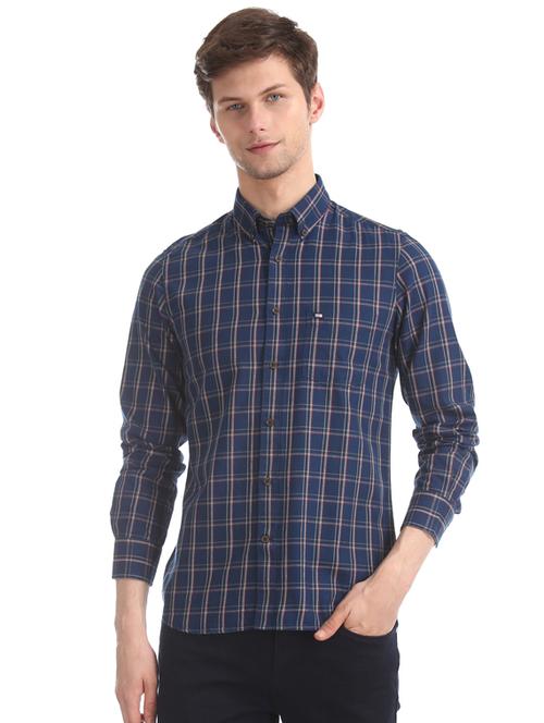 navy blue checkered casual shirt - 17616493 - Standard Image - 1