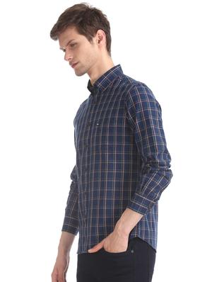 navy blue checkered casual shirt - 17616493 - Standard Image - 2
