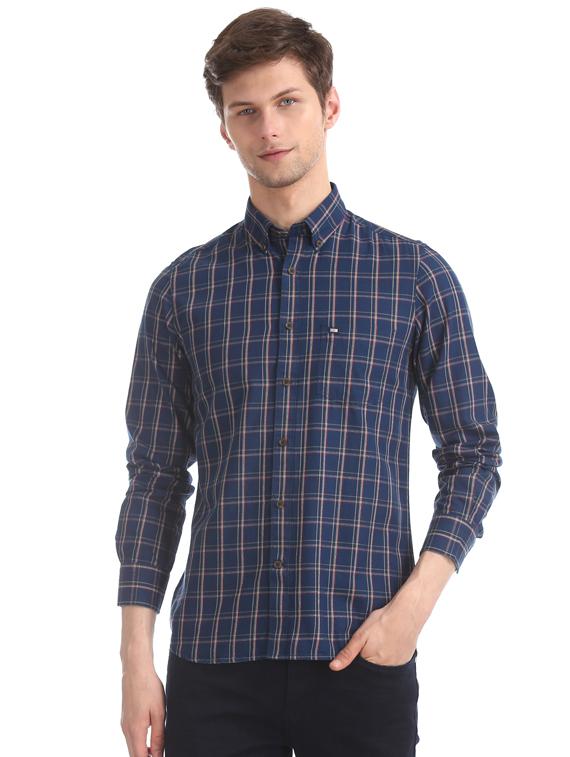 navy blue checkered casual shirt - 17616493 - Zoom Image - 1