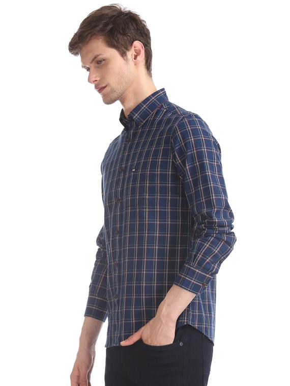 navy blue checkered casual shirt - 17616493 - Zoom Image - 2