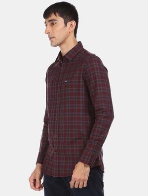 maroon checkered casual shirt - 17616494 - Standard Image - 2