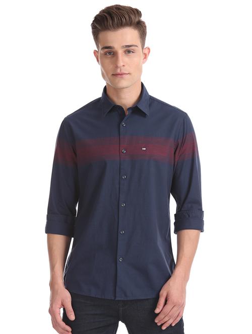 navy blue striped casual shirt - 17616500 - Standard Image - 1