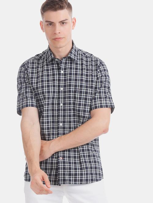 navy blue checkered casual shirt - 17616502 - Standard Image - 1