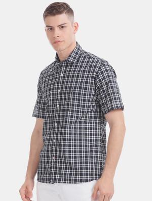 navy blue checkered casual shirt - 17616502 - Standard Image - 2