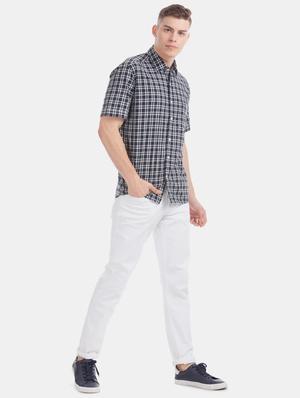 navy blue checkered casual shirt - 17616502 - Standard Image - 4