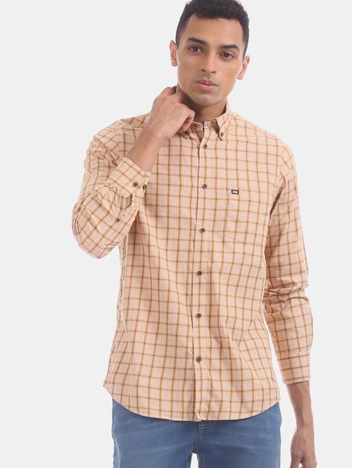 orange checkered casual shirt - 17616507 - Standard Image - 1
