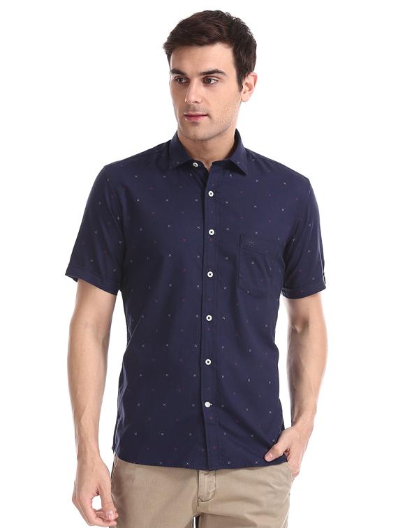 navy blue printed casual shirt - 17616511 - Zoom Image - 1
