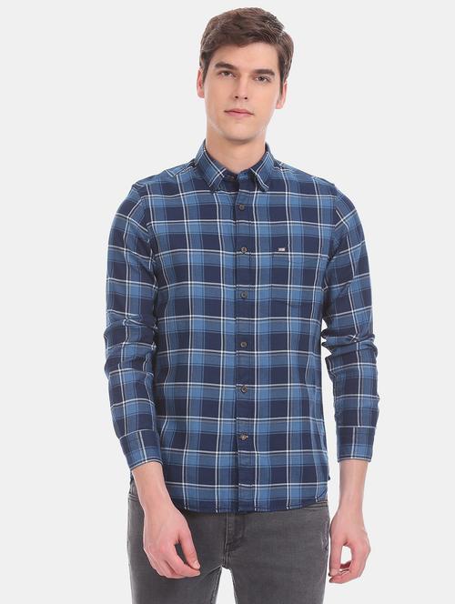navy blue checkered casual shirt - 17616530 - Standard Image - 1