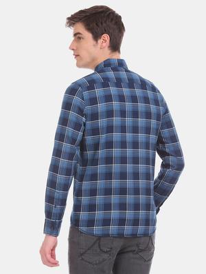 navy blue checkered casual shirt - 17616530 - Standard Image - 4