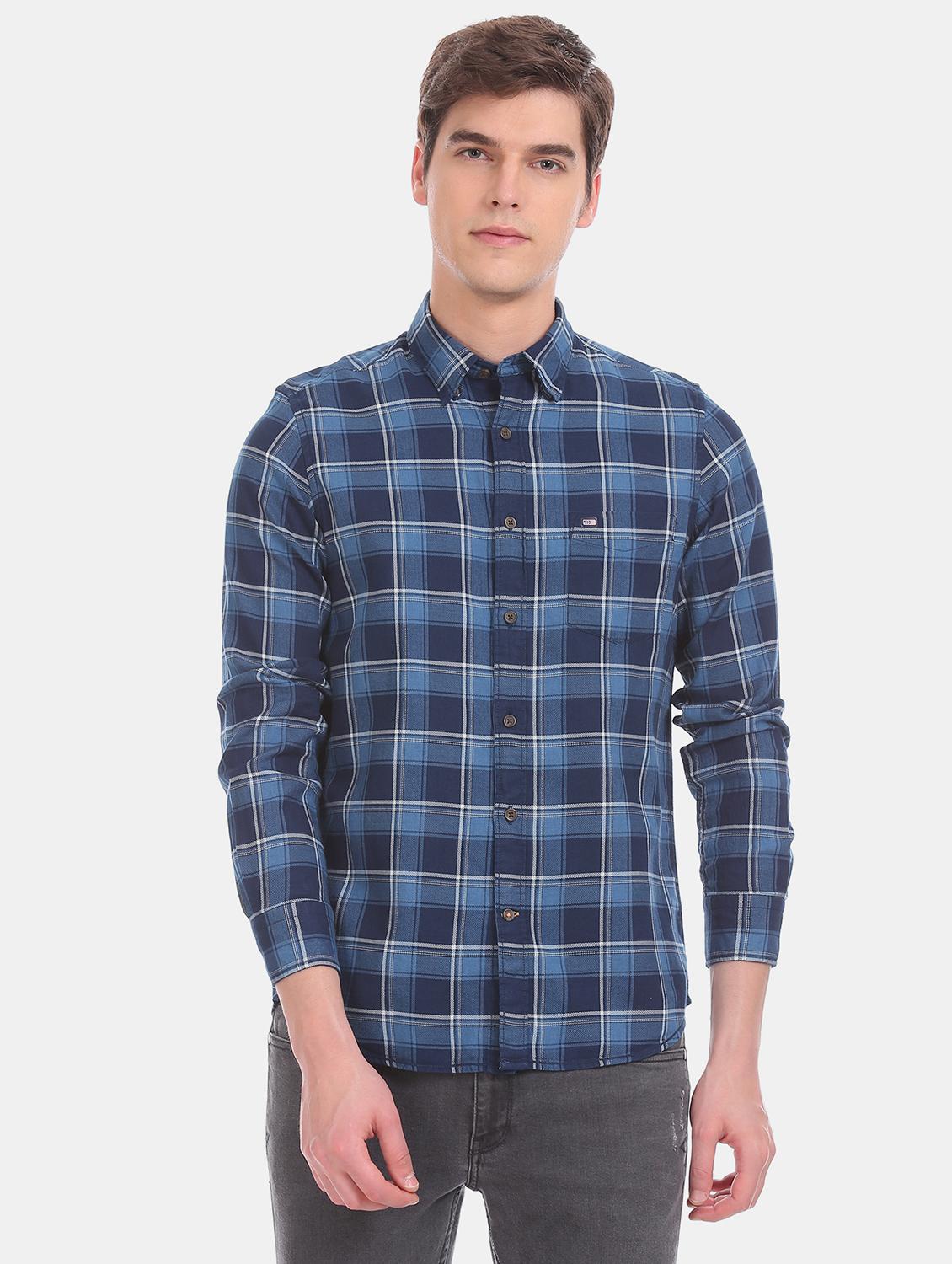 navy blue checkered casual shirt - 17616530 - Zoom Image - 1