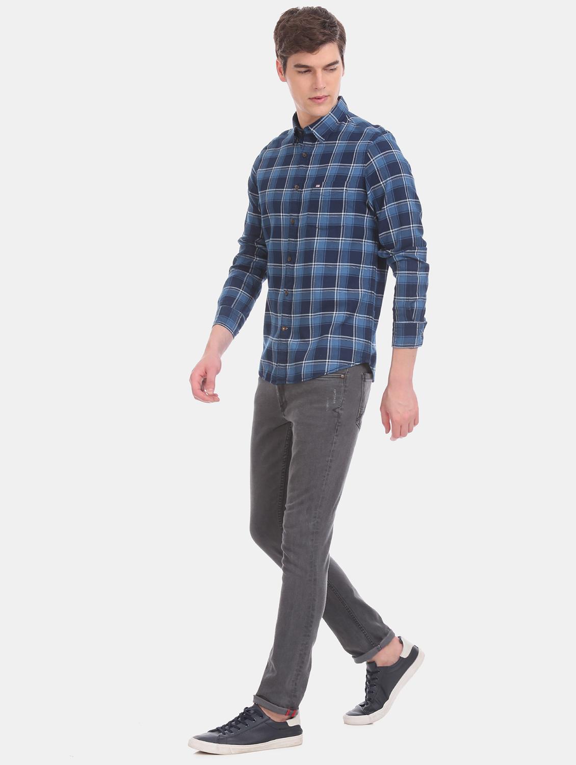 navy blue checkered casual shirt - 17616530 - Zoom Image - 5