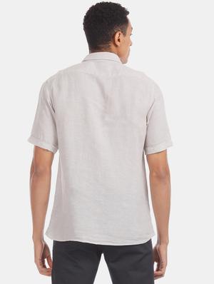 beige solid linen casual shirt - 17616534 - Standard Image - 4