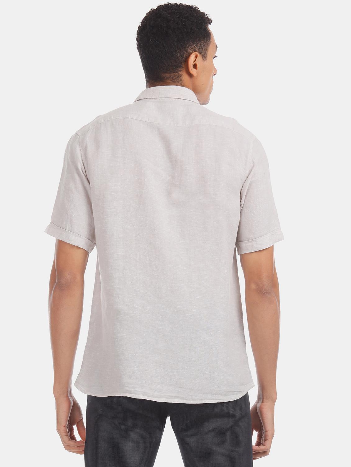 beige solid linen casual shirt - 17616534 - Zoom Image - 4