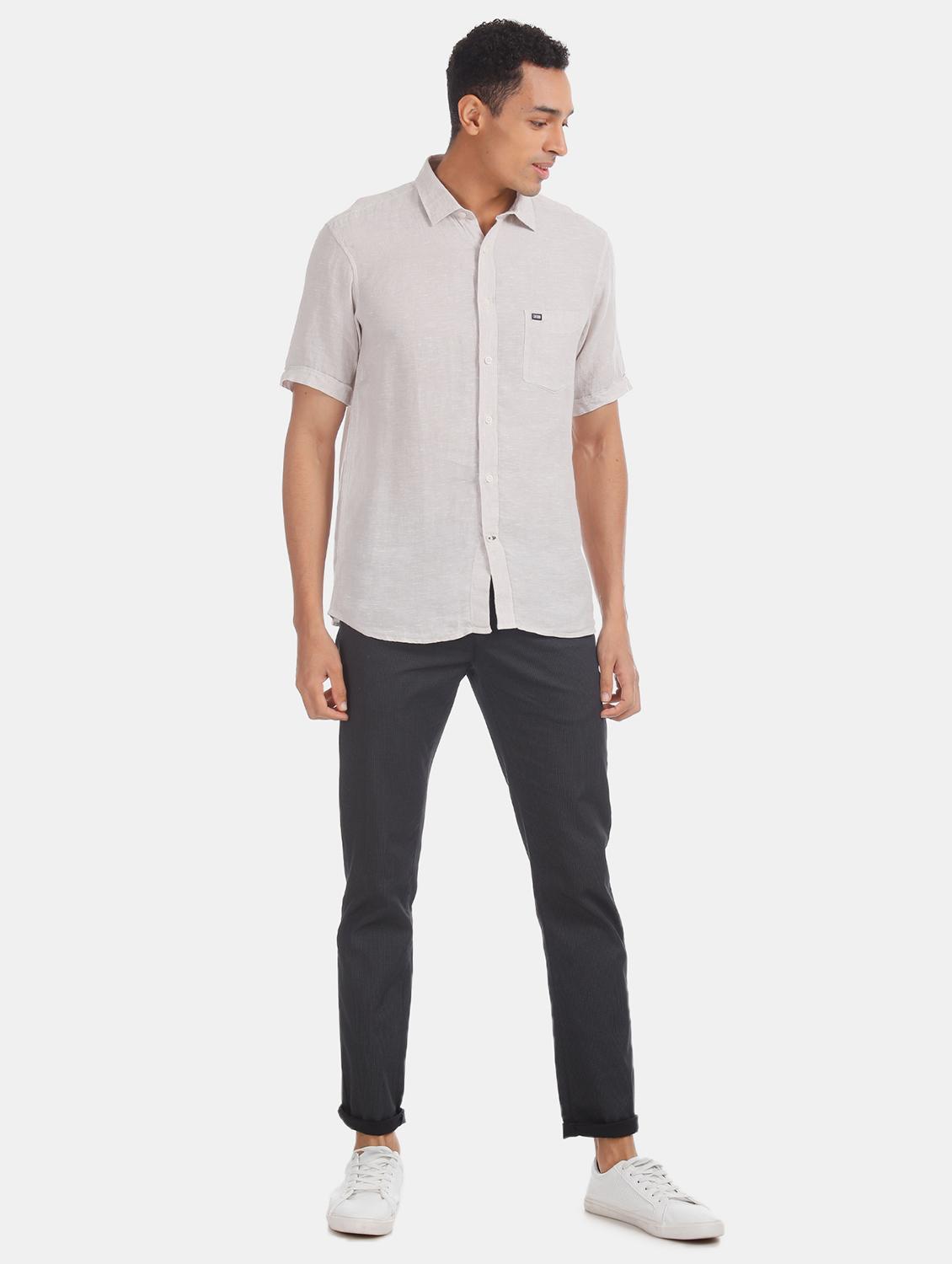 beige solid linen casual shirt - 17616534 - Zoom Image - 5