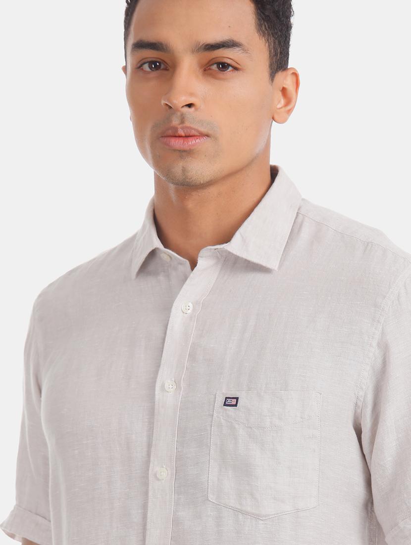 beige solid linen casual shirt - 17616534 - Zoom Image - 6