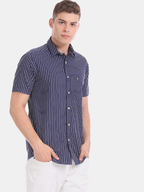 navy blue striped casual shirt - 17616546 - Standard Image - 1