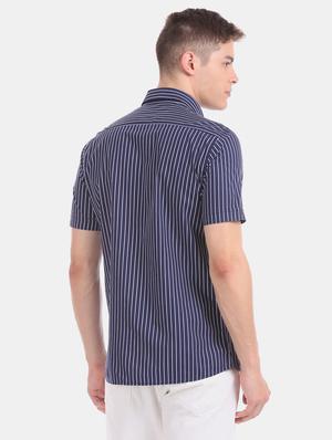 navy blue striped casual shirt - 17616546 - Standard Image - 3