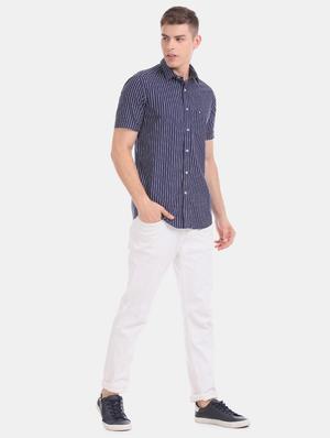 navy blue striped casual shirt - 17616546 - Standard Image - 4
